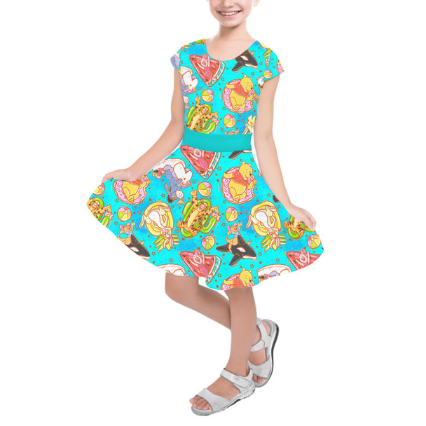 Girls Short Sleeve Skater Dress - Pool Floats Pooh