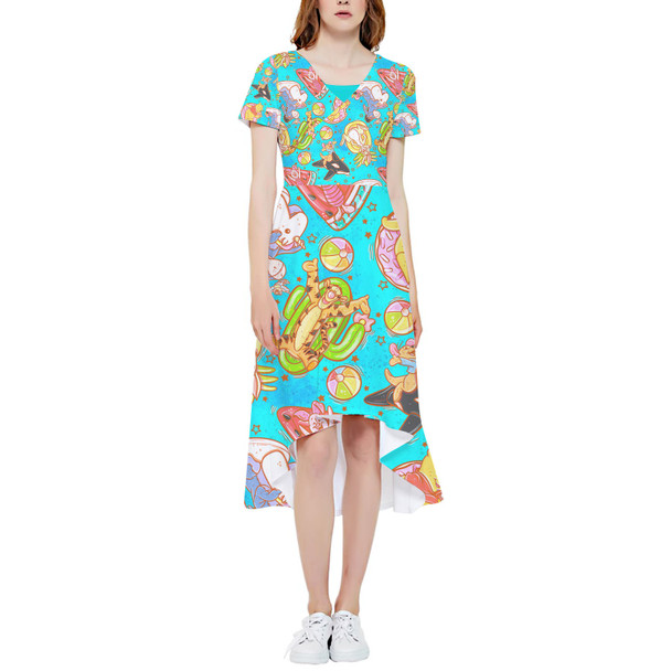 High Low Midi Dress - Pool Floats Pooh