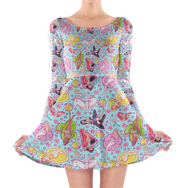 Longsleeve Skater Dress - Pool Floats Princesses