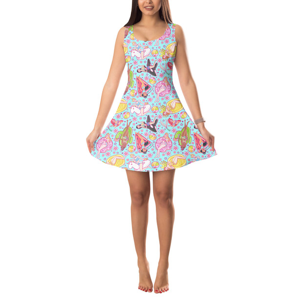 Sleeveless Flared Dress - Pool Floats Princesses