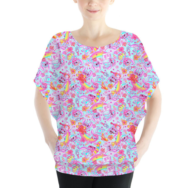 Batwing Chiffon Top - Neon Rainbow Stitch