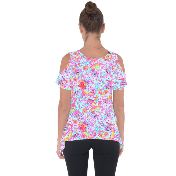 Cold Shoulder Tunic Top - Neon Rainbow Stitch