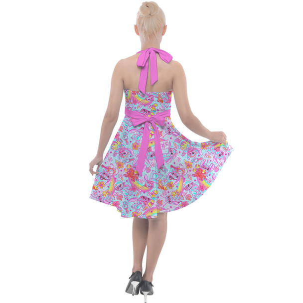 Halter Vintage Style Dress - Neon Rainbow Stitch
