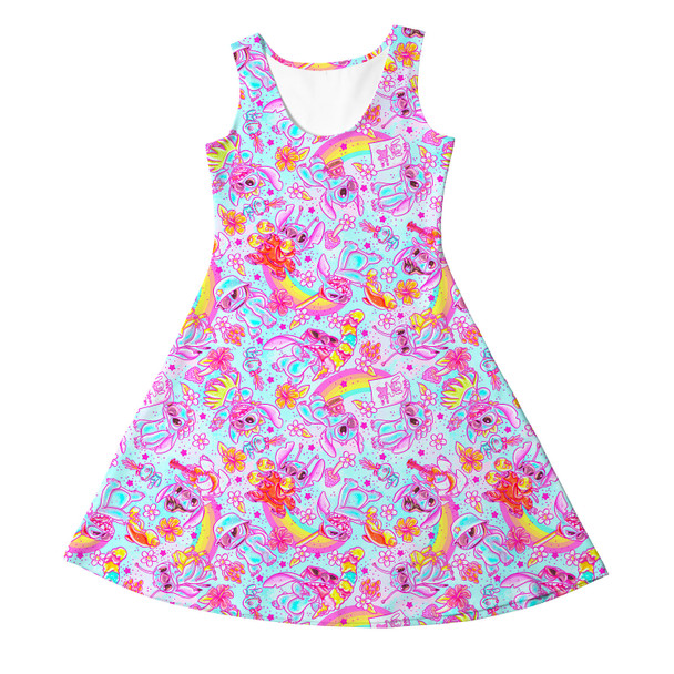 Girls Sleeveless Dress - Neon Rainbow Stitch