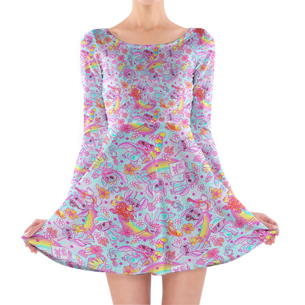 Longsleeve Skater Dress - Neon Rainbow Stitch