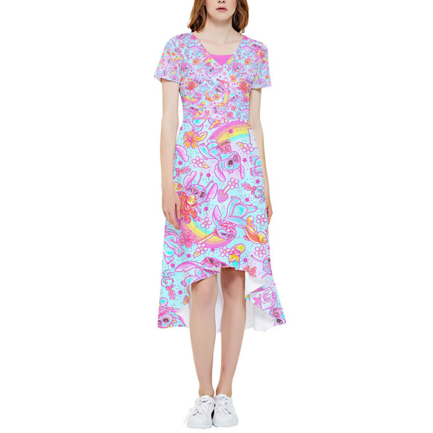 High Low Midi Dress - Neon Rainbow Stitch