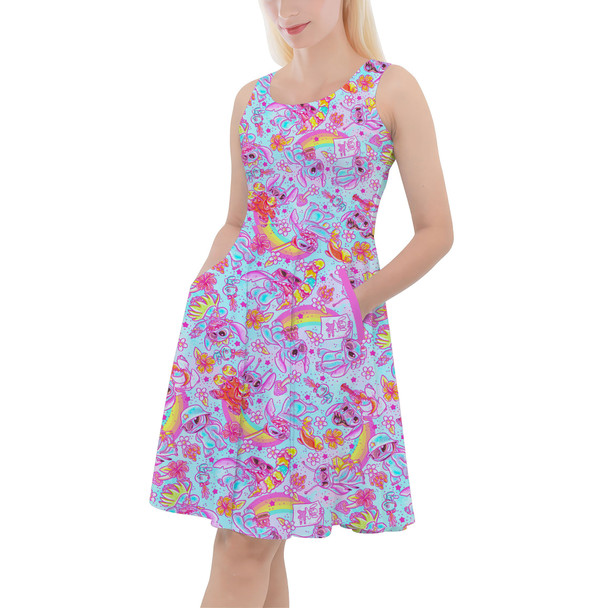 Skater Dress with Pockets - Neon Rainbow Stitch