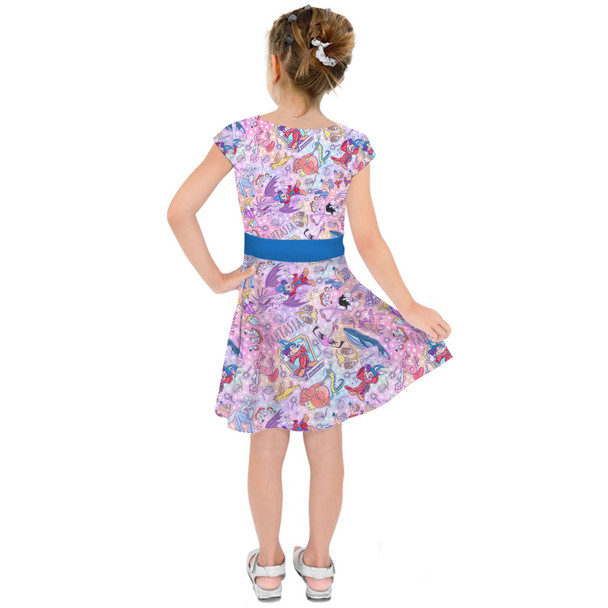 Girls Short Sleeve Skater Dress - Sorcerer Mickey and his Fantasia Friends