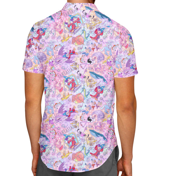 Men's Button Down Short Sleeve Shirt - Sorcerer Mickey and his Fantasia Friends