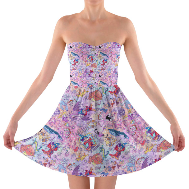 Sweetheart Strapless Skater Dress - Sorcerer Mickey and his Fantasia Friends