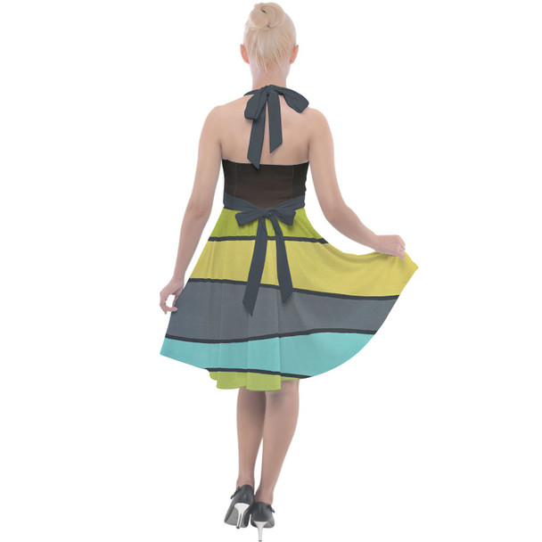 Halter Vintage Style Dress - The SediMINT Avacado Wave Wall
