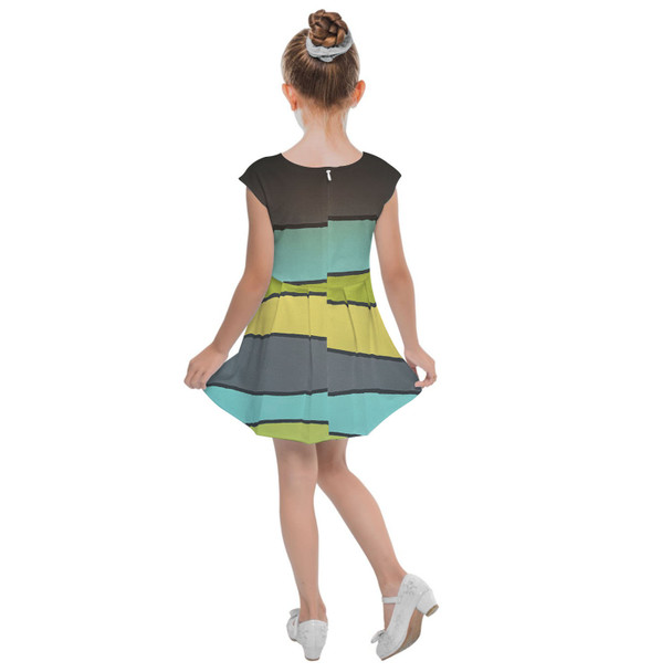 Girls Cap Sleeve Pleated Dress - The SediMINT Avacado Wave Wall