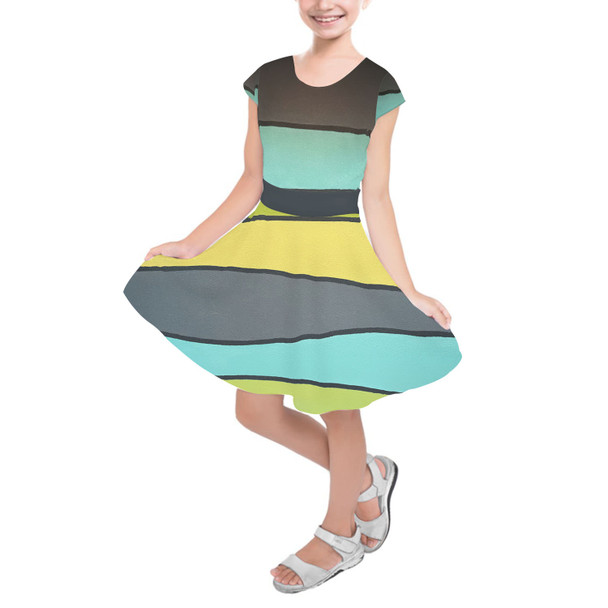 Girls Short Sleeve Skater Dress - The SediMINT Avacado Wave Wall