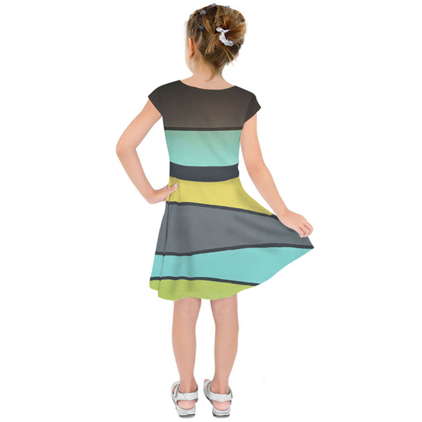 Girls Short Sleeve Skater Dress - The SediMINT Avacado Wave Wall