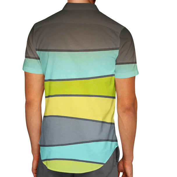 Men's Button Down Short Sleeve Shirt - The SediMINT Avacado Wave Wall