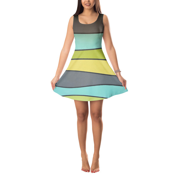 Sleeveless Flared Dress - The SediMINT Avacado Wave Wall