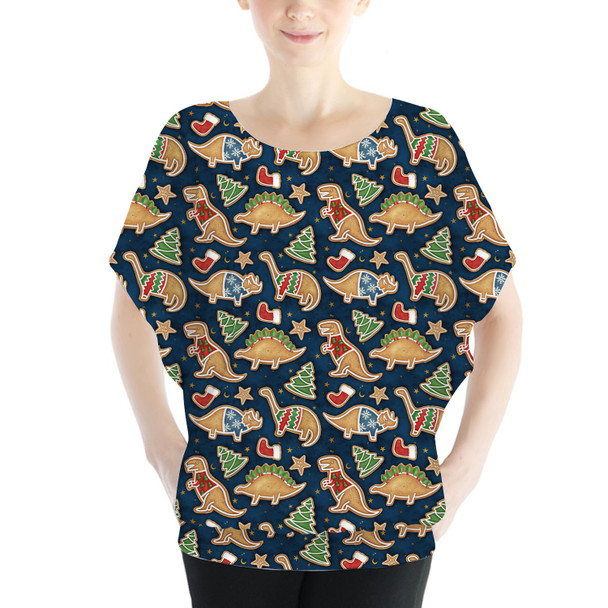 Batwing Chiffon Top - Gingerbread Cookie Christmas Dinosaurs