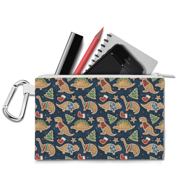 Canvas Zip Pouch - Gingerbread Cookie Christmas Dinosaurs