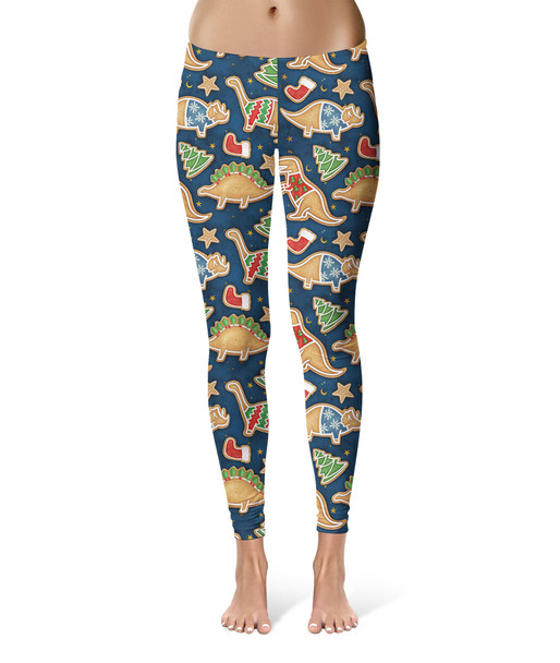 Sport Leggings - Gingerbread Cookie Christmas Dinosaurs