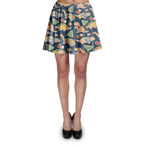 Skater Skirt - Gingerbread Cookie Christmas Dinosaurs