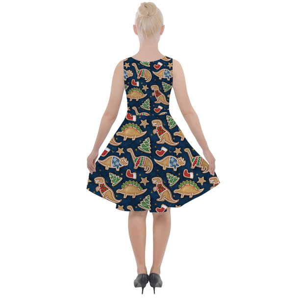 Skater Dress with Pockets - Gingerbread Cookie Christmas Dinosaurs