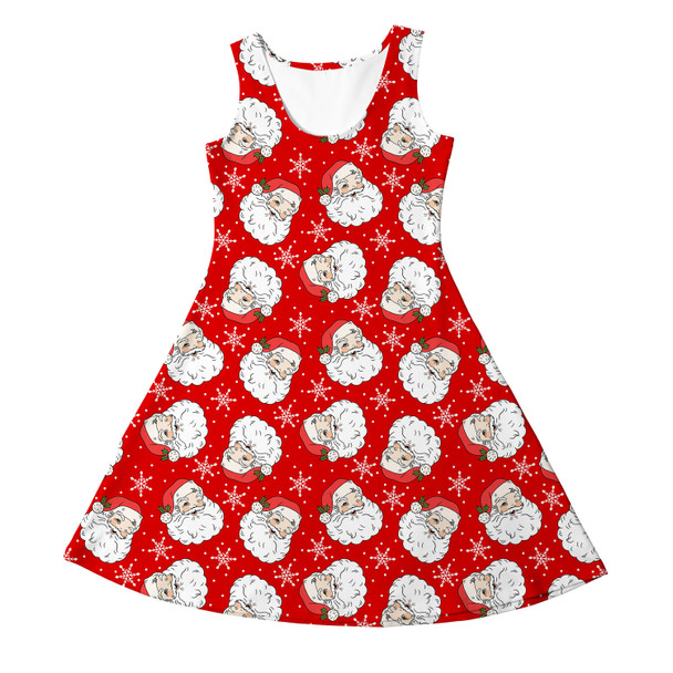 Girls Sleeveless Dress - Retro Christmas Vintage Winking Santa Claus