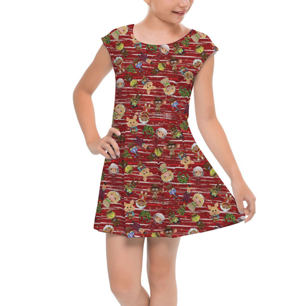 Girls Cap Sleeve Pleated Dress - A Very Muppet Christmas