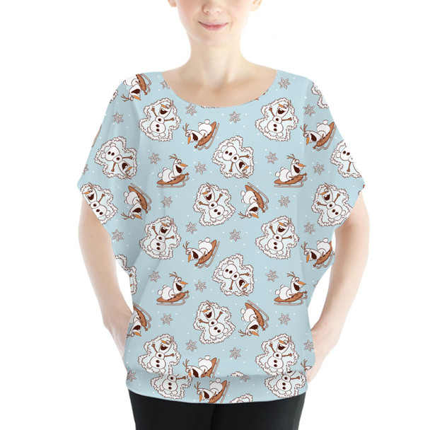 Batwing Chiffon Top - Christmas Snow Angel Holiday Olaf