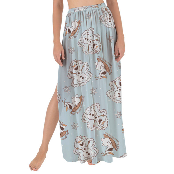 Maxi Sarong Skirt - Christmas Snow Angel Holiday Olaf