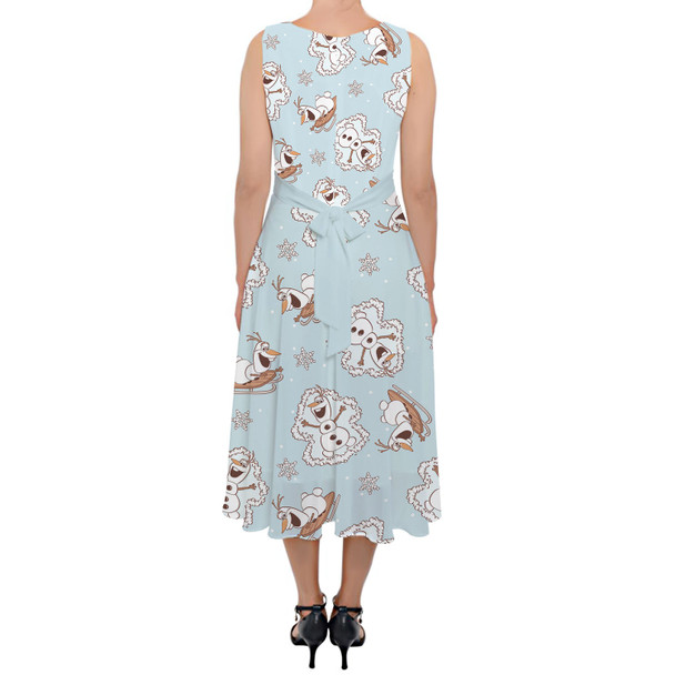 Belted Chiffon Midi Dress - Christmas Snow Angel Holiday Olaf