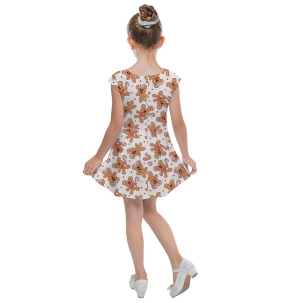 Girls Cap Sleeve Pleated Dress - Mouse Gingerbread Cookies