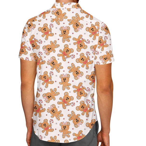 Men's Button Down Short Sleeve Shirt - Mouse Gingerbread Cookies