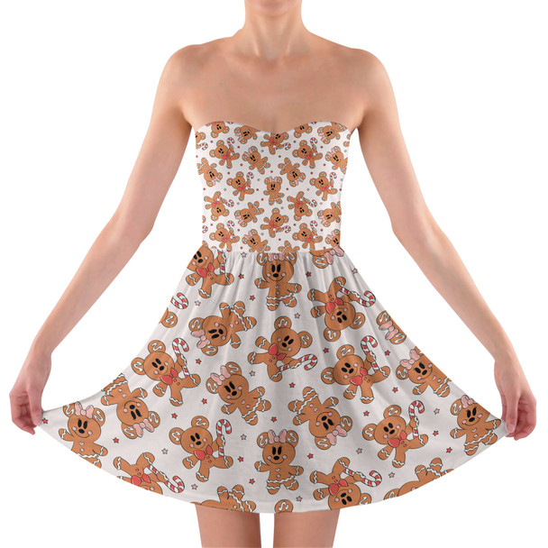 Sweetheart Strapless Skater Dress - Mouse Gingerbread Cookies