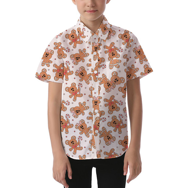 Kids' Button Down Short Sleeve Shirt - Mouse Gingerbread Cookies