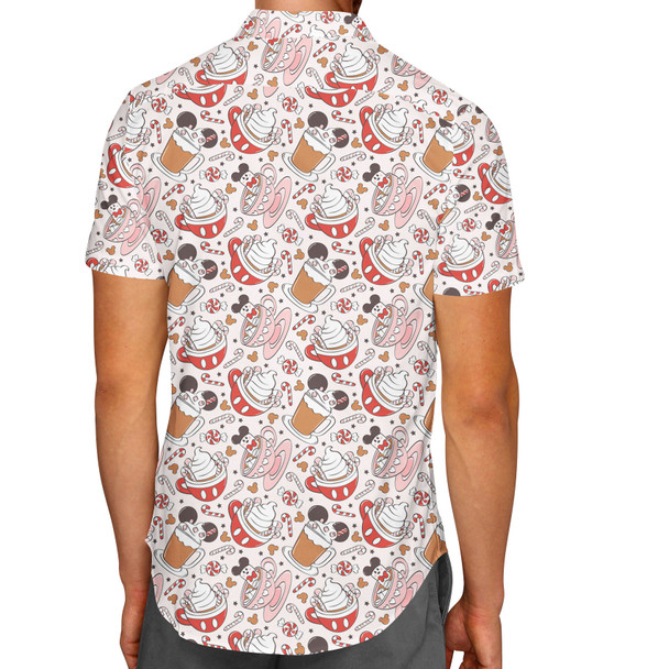 Men's Button Down Short Sleeve Shirt - Magic Mouse Hot Chocolate
