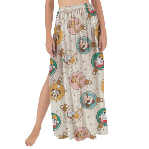 Maxi Sarong Skirt - Gold Mickey and Friends Christmas Baubles