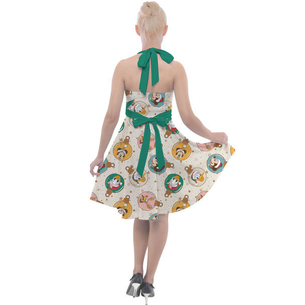 Halter Vintage Style Dress - Gold Mickey and Friends Christmas Baubles