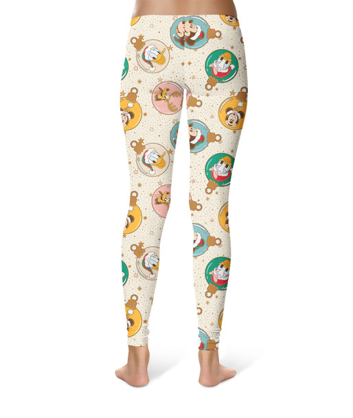 Sport Leggings - Gold Mickey and Friends Christmas Baubles