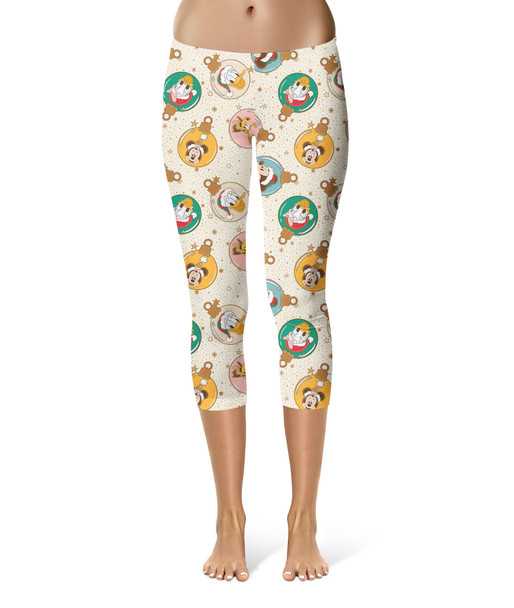 Sport Capri Leggings - Gold Mickey and Friends Christmas Baubles
