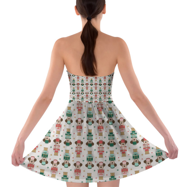 Sweetheart Strapless Skater Dress - Christmas Mickey Nutcrackers