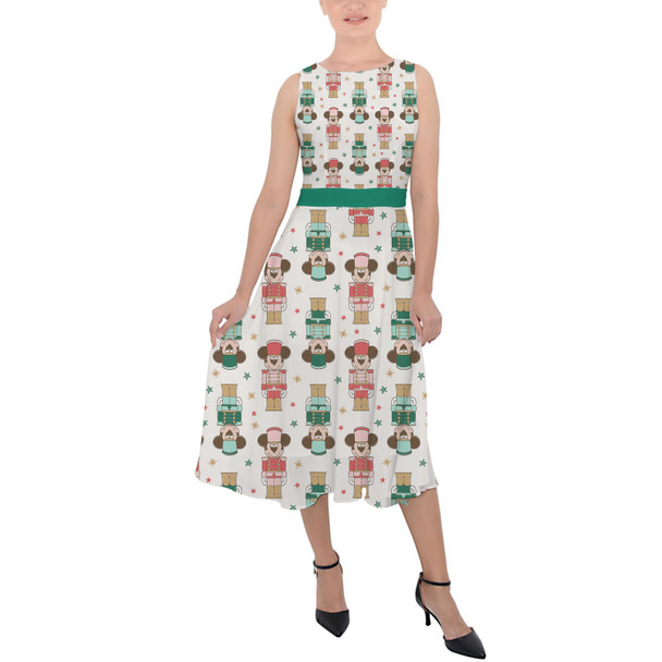 Belted Chiffon Midi Dress - Christmas Mickey Nutcrackers