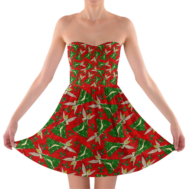 Sweetheart Strapless Skater Dress - Magical Sparkling Tinkerbell Christmas