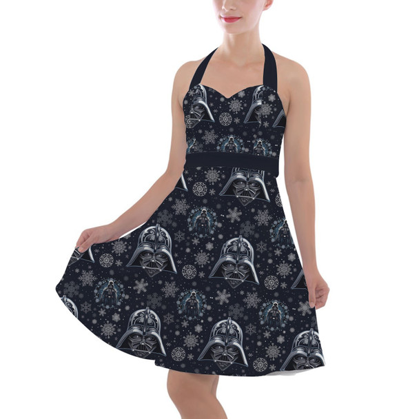 Halter Vintage Style Dress - Vader Winter Holiday Christmas Snowflakes