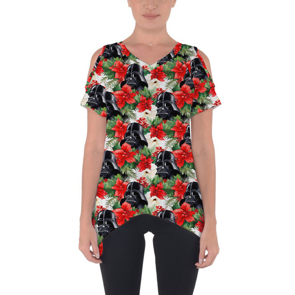 Cold Shoulder Tunic Top - Vader Holiday Christmas Poinsettias