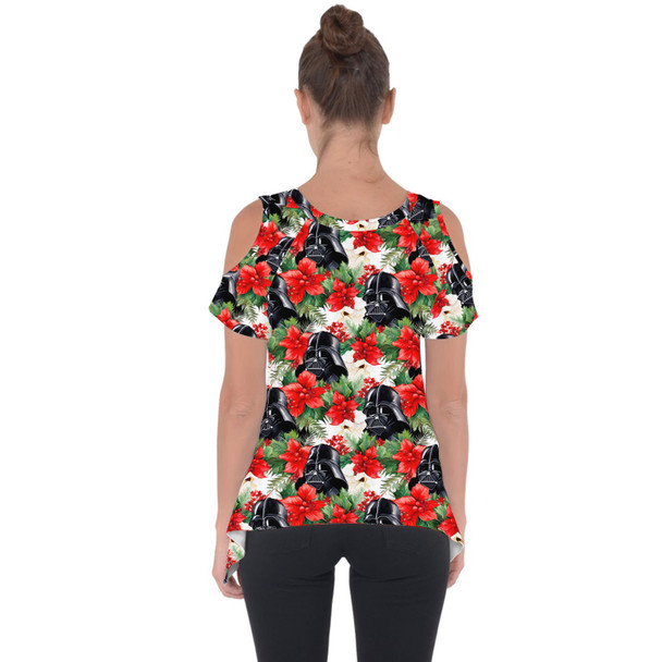 Cold Shoulder Tunic Top - Vader Holiday Christmas Poinsettias