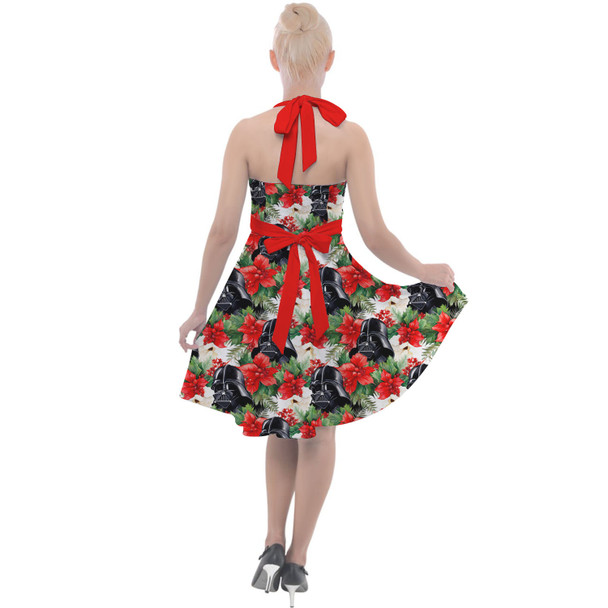Halter Vintage Style Dress - Vader Holiday Christmas Poinsettias