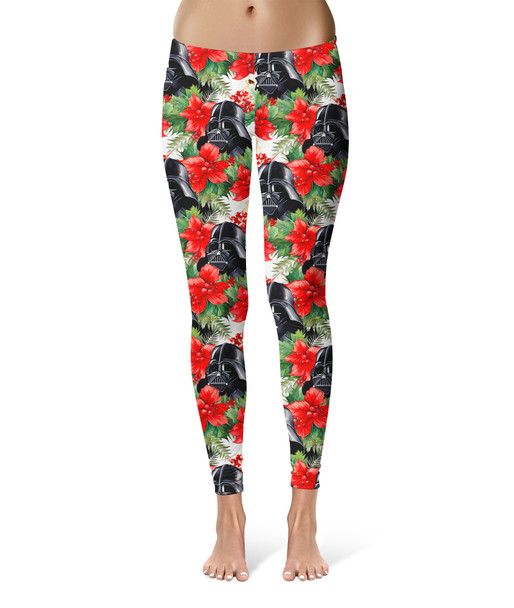 Sport Leggings - Vader Holiday Christmas Poinsettias