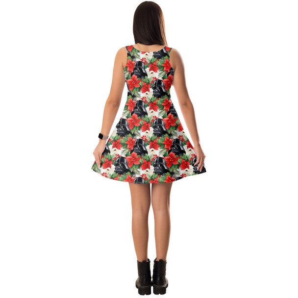 Sleeveless Flared Dress - Vader Holiday Christmas Poinsettias