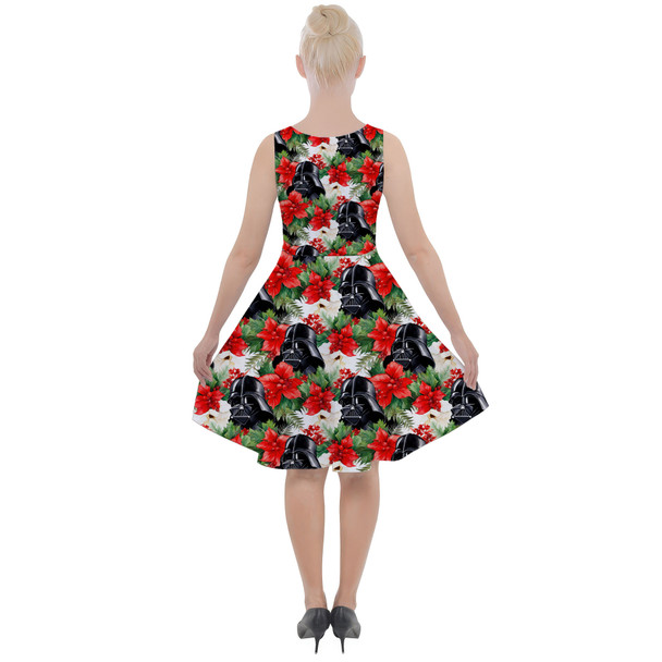 Skater Dress with Pockets - Vader Holiday Christmas Poinsettias