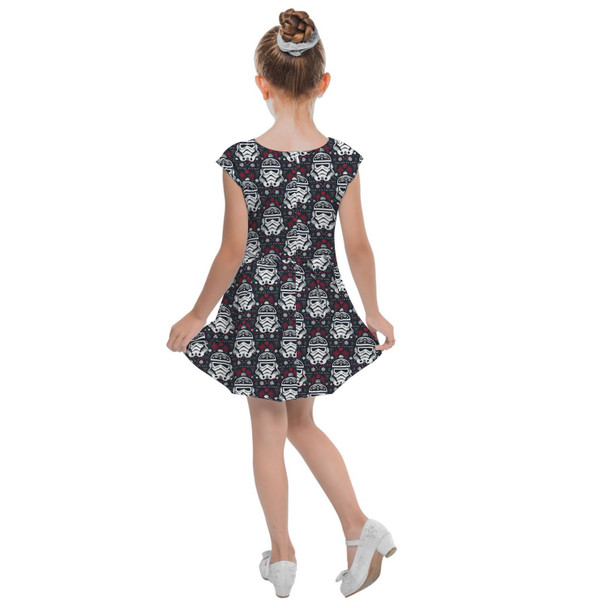 Girls Cap Sleeve Pleated Dress - Stormtrooper Ugly Christmas Holiday Sweater